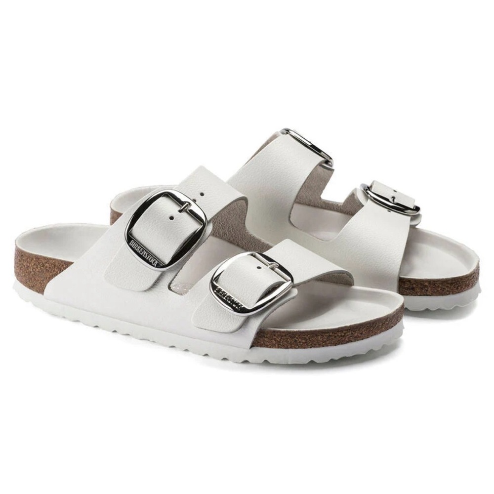 Birkenstock Arizona Big Buckle Women’s Sandals, White Leather, Size 38